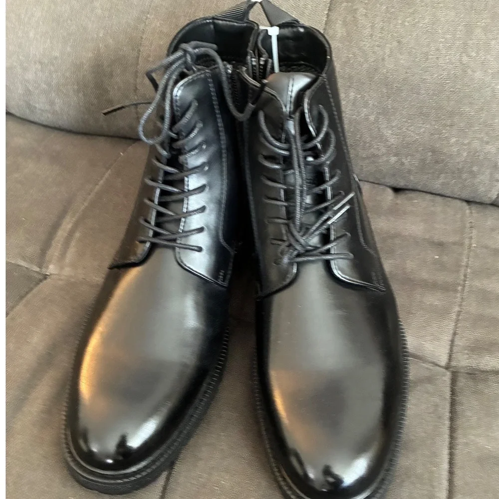 Madden Combat Boots Mens 10 Black Side Zip Lace Up Lug Sole Ankle Boots